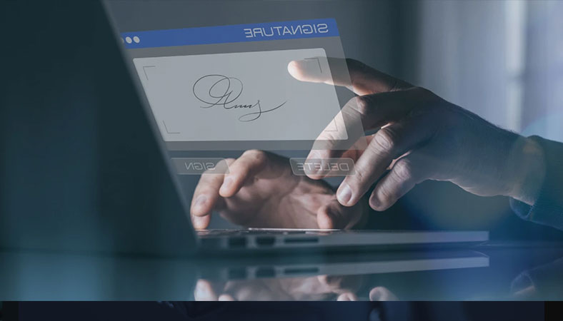 Diagram showing an electronic signature workflow with cryptographic binding, audit trail, and global legal jurisdiction recognition.