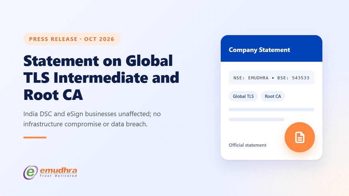 eMudhra statement on distrust of select Global TLS intermediate and one root CA